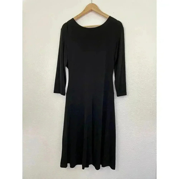 Black Cling Black Stretch Dress Sz Medium Ruched VTG EnFocus Studio Women's - Picture 7 of 13